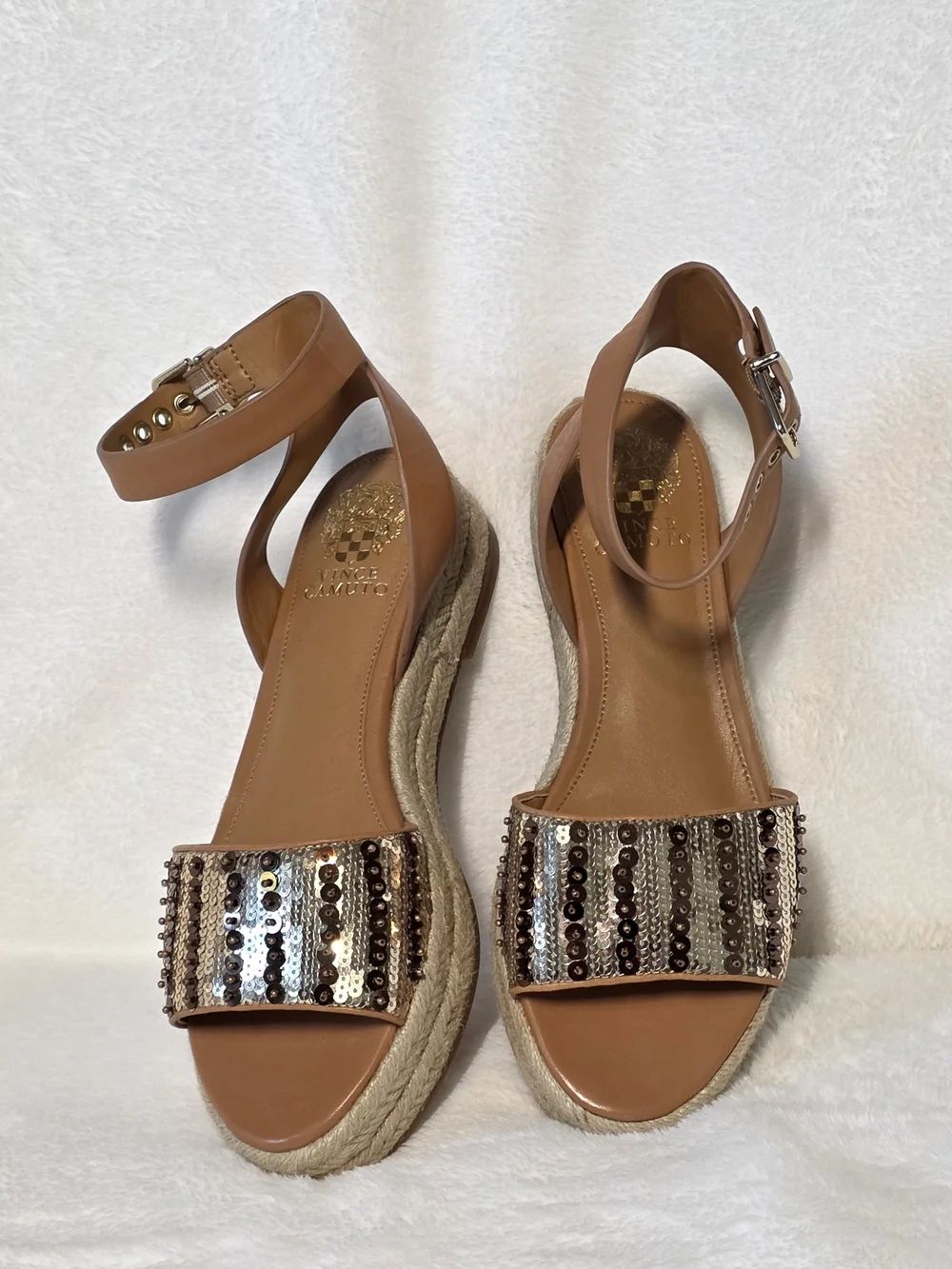 Vince Camuto Kathalia flatform espadrille sandals featuring a sequin-embellished